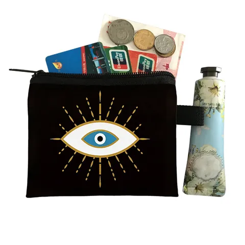 Mini Monedero Con Estampado De Ojo Turco Mano De Fátima De Poliéster Con Cremallera Bolsa De Almacenamiento Cartera Pequeña Portátil Para Efectivo Llaves Tarjetas Bolso Organizador De Viaje Para Mujer