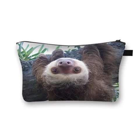 Cute Sloth Print Cosmetic Bag Double Sided Polyester Zipper Wash Bag Large Capacity Travel Storage Pouch For Women Daily Use