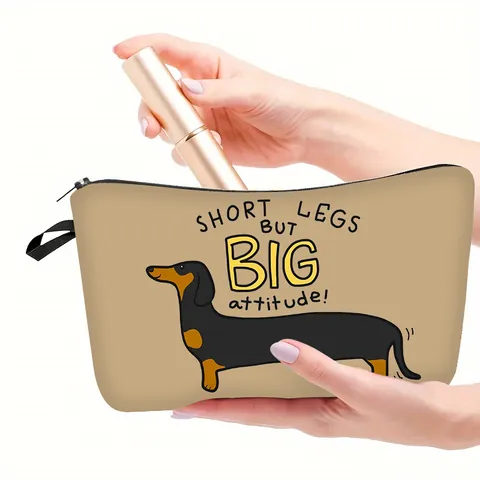 Dachshund Dog Pattern Polyester Cosmetic Bag Portable Zipper Travel Makeup Pouch Organizer Gift For Women Storage Case