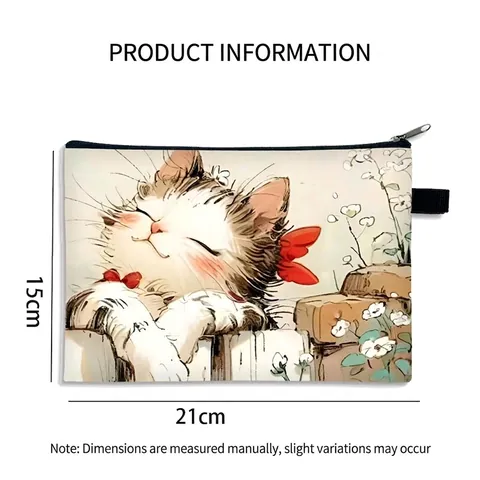 Women's Cartoon Cat Print Cosmetic Bag Polyester Travel Toiletry Organizer Zipper Pouch Folding Makeup Bag Handbag