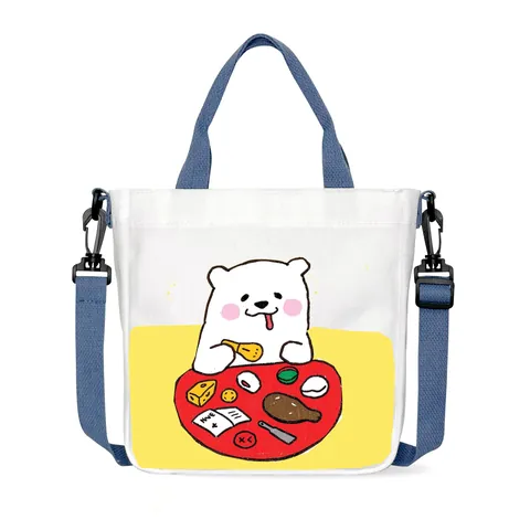 Women's Cartoon Bear Canvas Tote Bag Small Crossbody Handbag Casual Print Canvas Purse With Adjustable Shoulder Strap