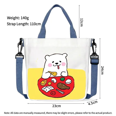 Women's Cartoon Bear Canvas Tote Bag Small Crossbody Handbag Casual Print Canvas Purse With Adjustable Shoulder Strap