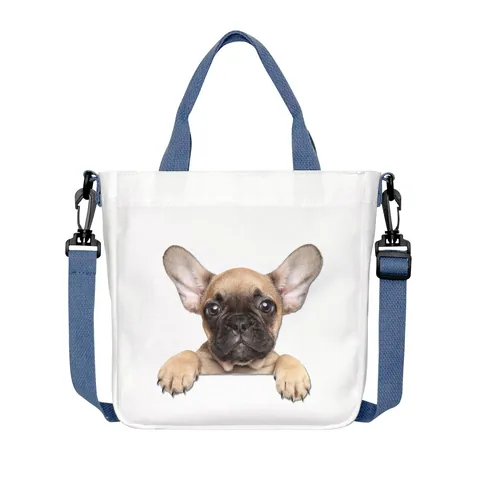 Cute Animal Print Canvas Tote Bag For Women Student Large Capacity Crossbody Shoulder Bag With Adjustable Strap School Handbag