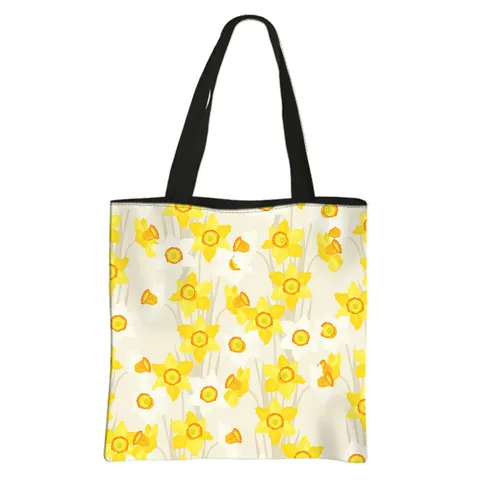 Women Large Capacity Polyester Tote Bag Casual Floral Print Shoulder Bag Portable Shopping Bag Flower Pattern Handbag