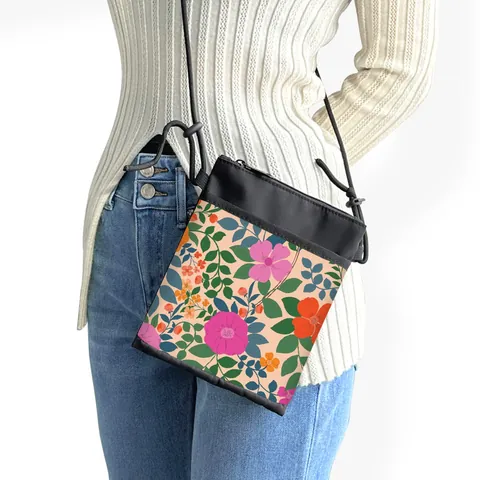 Vintage Floral Mini Phone Bag For Women Polyester Small Crossbody Bag Street Trend Checkerboard Cartoon Bear Mobile Shoulder Bag