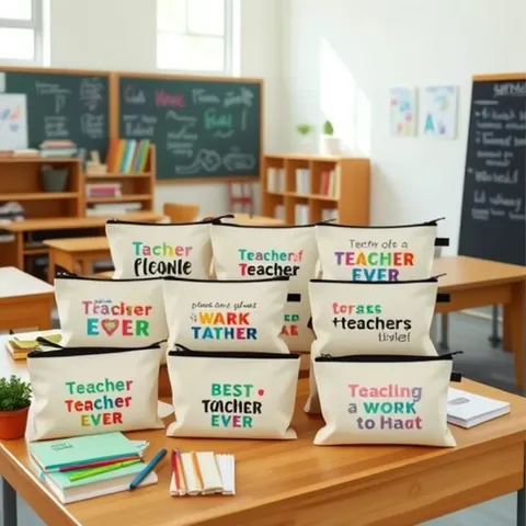 Teacher Appreciation Gift Polyester Cosmetic Bag Printed Makeup Pouch Zippered Stationery Organizer For Teachers Women