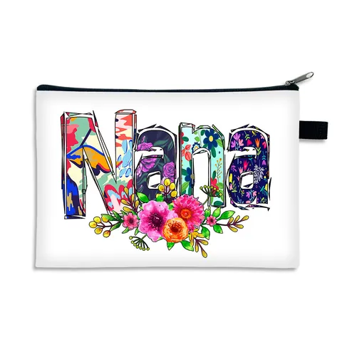 Floral Letter Printed Makeup Bag Polyester Large Capacity Cosmetic Pouch Portable Toiletry Organizer Handbag For Women Teacher Mom Gift