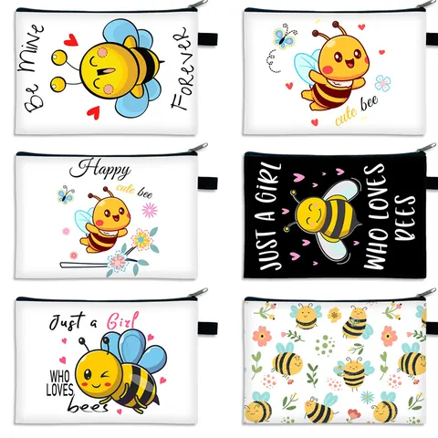 Borsa da Trucco in Poliestere con Motivo ad Ape Cartone Animato Grande Capacità Custodia da Viaggio Organizer con Cerniera per Donna