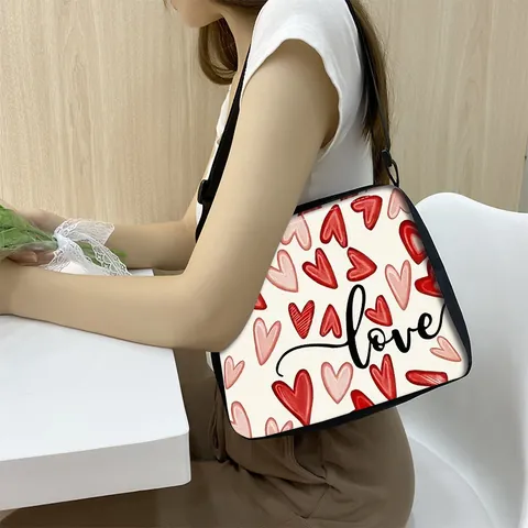 Borsa a Tracolla da Donna alla Moda con Stampa a Cuore in Poliestere Borsa Sottobraccio con Tracolla Regolabile Regalo