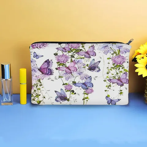 Fashion Polyester Butterfly Floral Printed Makeup Bag Large Capacity Portable Toiletry Organizer Pouch For Travel Women