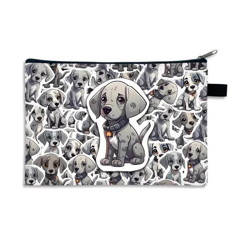 Large Capacity Cartoon Dog Print Makeup Bag Portable Polyester Toiletry Bag Women Cute Puppy Pattern Cosmetic Pouch Travel Organizer