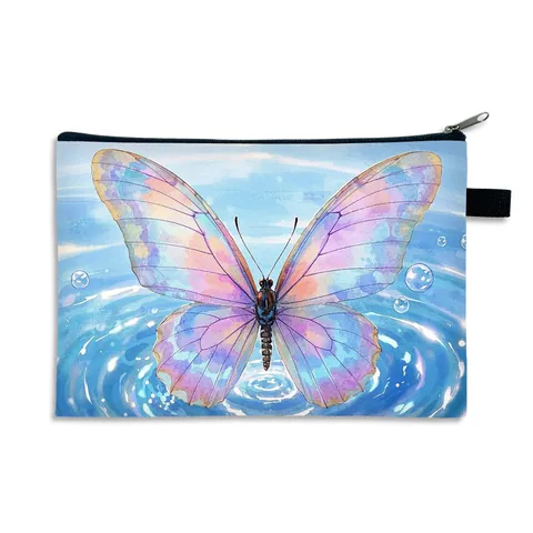 Fashion Polyester Butterfly Floral Printed Makeup Bag Large Capacity Portable Toiletry Organizer Pouch For Travel Women