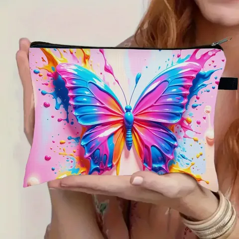 Trousse Per Trucco In Poliestere Con Motivo A Farfalla Per Donna Grande Capacità Organizzatore Da Toilette Portatile Pochette Da Viaggio Stampata Di Moda