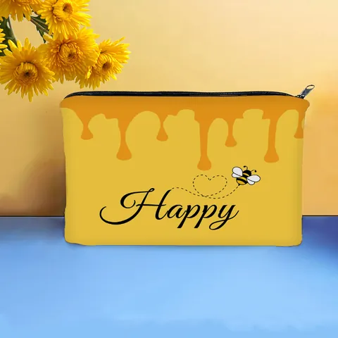 Simpatica Borsa da Trucco con Ape a Cartone Animato in Poliestere con Cerniera Grande Capacità Organizer da Viaggio Portatile Donna