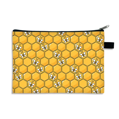 Simpatica Borsa da Trucco con Ape a Cartone Animato in Poliestere con Cerniera Grande Capacità Organizer da Viaggio Portatile Donna