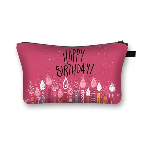 Large Capacity Portable Travel Makeup Bag Polyester Cute Birthday Bear Floral Print Cosmetic Storage Organizer Bag For Women