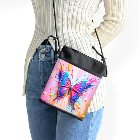 Casual Dames Telefoontasje Artistieke Vlinderprint Polyester Kleine Crossbody Tas Voor Dagelijks Gebruik Draagbare Portemonnee