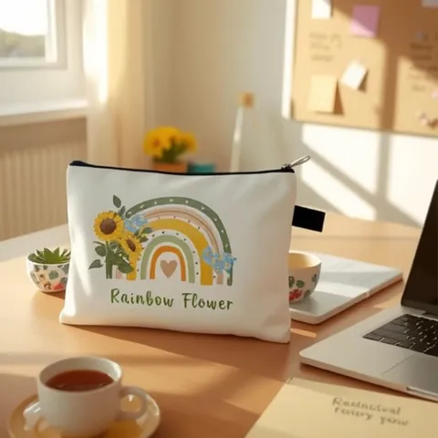 Bolsa de Cosméticos de Poliéster con Estampado de Arco Iris para Mujer Gran Capacidad Organizador de Viaje Estuche con Cremallera Estilo Boho