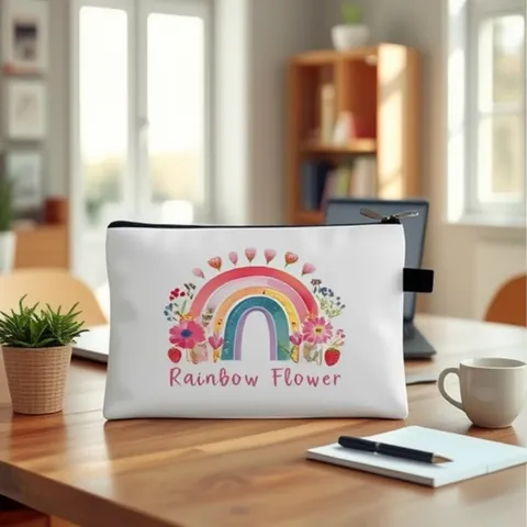 Bolsa de Cosméticos de Poliéster con Estampado de Arco Iris para Mujer Gran Capacidad Organizador de Viaje Estuche con Cremallera Estilo Boho
