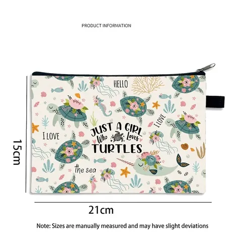 Bolsa de Maquillaje Portátil de Poliéster para Mujer con Estampado de Tortuga Marina Neceser de Viaje Plegable con Cremallera