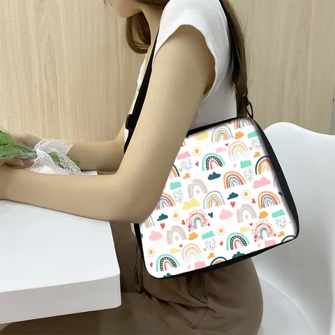 Women Fashion Polyester Crossbody Bag Colorful Rainbow Sunflower Print Underarm Shoulder Tote Bag Zipper Closure Adjustable Strap Casual Shopping Daily Bag