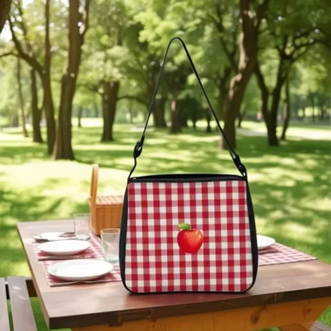 Vintage Gingham Plaid Polyester Umhängetasche Mit Fruchtdruck Für Damen Casual Daily Travel Messenger Bag
