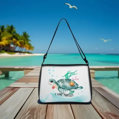 Sac Sous le Bras pour Femme Imprimé Tortue de Mer Mignonne Sac à Épaule en Polyester Mode Avec Bandoulière Réglable Motif Vie Marine Sac à Main Décontracté