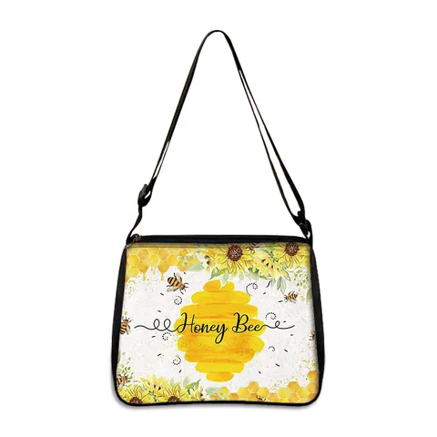 Dames Zonnebloem Bij Bedrukte Polyester Schoudertas Verstelbare Riem Rits Onderarmtas Grote Capaciteit Casual Woon werkverkeer Crossbodytas