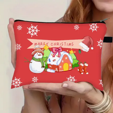 Kerst Make-up Tas Draagbaar Feestelijk Sneeuwvlok Print Opbergzakje Polyester Opvouwbare Toilettas Dames Reistas