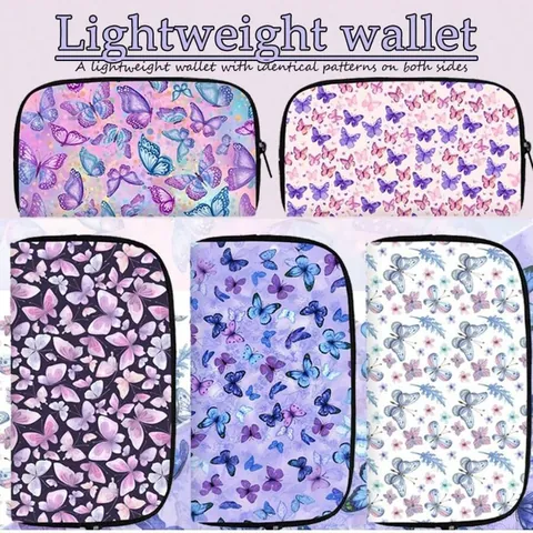 Vlinderprint Lichtgewicht Polyester Lange Portemonnee Tasje Voor Dames Meisjes Draagbare Mobiele Telefoon Opbergtas
