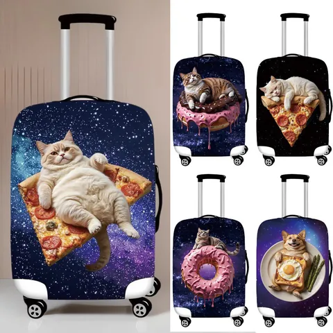 Elastic Luggage Cover Funny Galaxy Animal Suitcase Protector Dustproof Polyester Travel Bag Cover Cat Dog Pizza Print Suitcase Shield