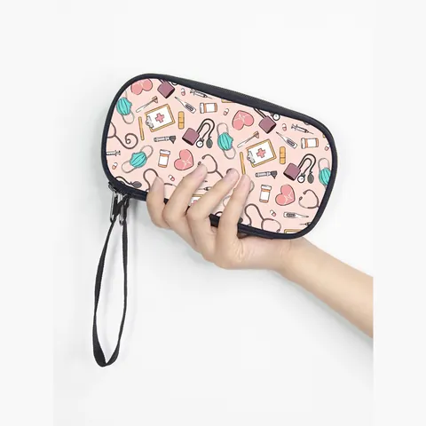 Borsa Portaoggetti in Poliestere con Cerniera a Tema Infermiere Medico Organizer da Viaggio Portatile per Accessori Tecnologici Cavi Cosmetici Pochette da Donna a Cartoni Animati