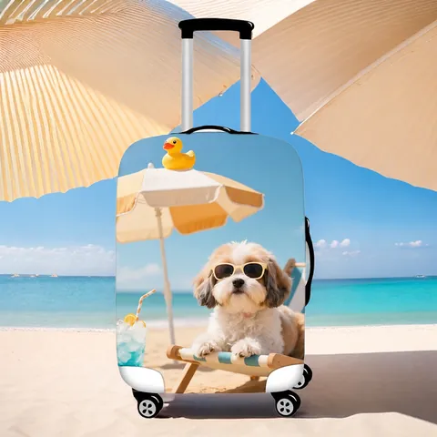 Elastic Polyester Luggage Cover Summer Beach Animal Dog Cat Print Suitcase Protector Dustproof Water Repellent Travel Accessories