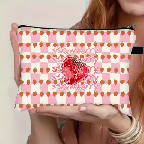 Süße Fruchtserie Kosmetiktasche Wasserabweisende Polyester Make-up Beutel Erdbeere Limette Druck Reise Aufbewahrungstasche Damen Kinder