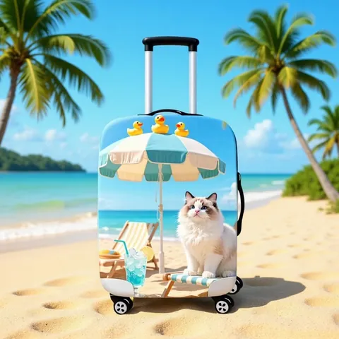 Elastic Polyester Luggage Cover Summer Beach Animal Dog Cat Print Suitcase Protector Dustproof Water Repellent Travel Accessories