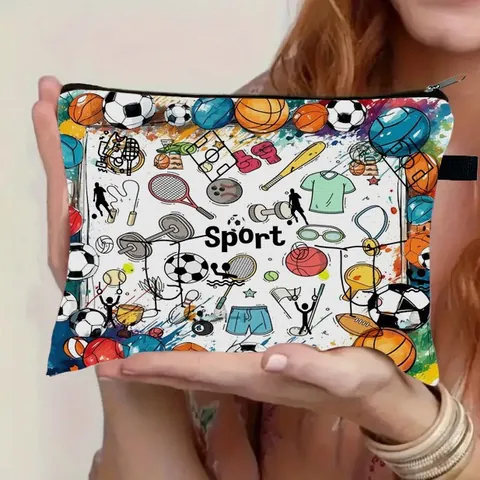 Grote Capaciteit Voetbal Print Cosmetische Tas Polyester Sport Graffiti Makeup Organizer Toilettas Opbergtas Vrouwen Goal Pouch