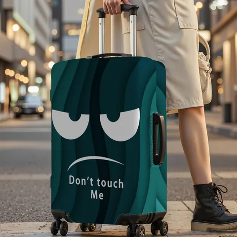 Elastic Polyester Spandex Luggage Cover Protectors For Suitcase Funny Emoji Don't Touch Me Letter Print Dustproof Scratch Resistant Travel Accessories