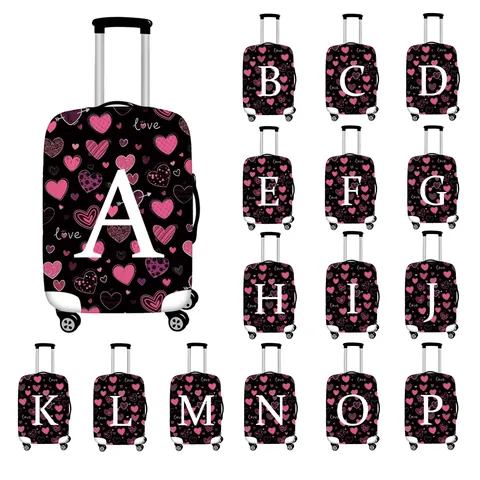 Heart Print Initial Letter A-Z Elastic Luggage Cover Protector For Travel Suitcase Dustproof Scratch Resistant Polyester Spandex Bag Cover