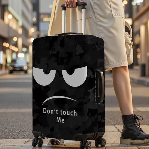 Elastic Polyester Spandex Luggage Cover Protectors For Suitcase Funny Emoji Don't Touch Me Letter Print Dustproof Scratch Resistant Travel Accessories