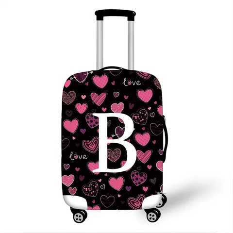 Heart Print Initial Letter A-Z Elastic Luggage Cover Protector For Travel Suitcase Dustproof Scratch Resistant Polyester Spandex Bag Cover