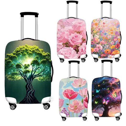 Elastic Luggage Cover Polyester Suitcase Protector Dustproof Washable Floral Tree Of Life Pattern Travel Accessories