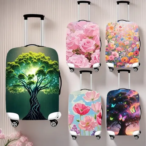 Elastic Luggage Cover Polyester Suitcase Protector Dustproof Washable Floral Tree Of Life Pattern Travel Accessories