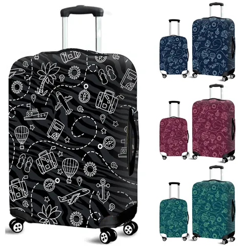 Elastic Polyester Suitcase Cover Travel Luggage Protector With Airplane Print Dustproof Washable Bag Cover For Men Women