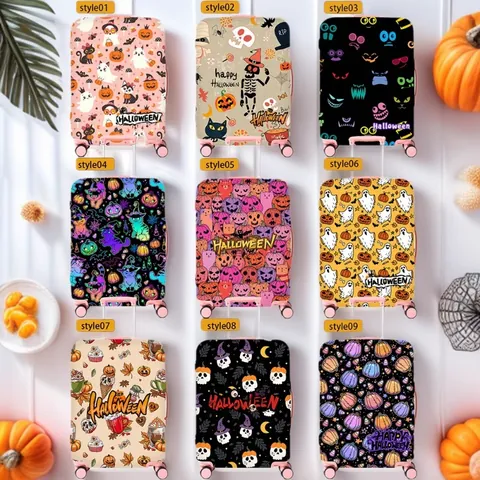 Copertura per Valigia di Halloween Protezione per Valigia in Poliestere Elastico Antipolvere Antigraffio Accessorio da Viaggio per Valigia Stampa Happy Halloween