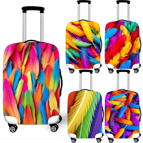 Coprivaligia Elastico Con Stampa a Piume Colorate in Poliestere Elastan Antipolvere Custodia Protettiva Per Valigia Da Viaggio