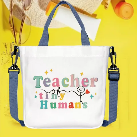 Women Large Capacity Canvas Tote Bag Teacher Gifts Printed Shoulder Crossbody Bag With Adjustable Strap School Office Bag