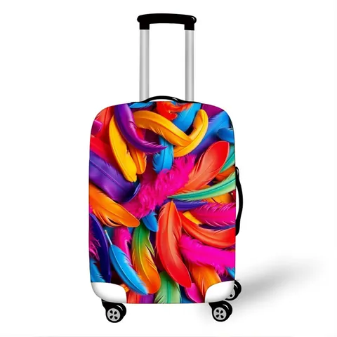 Coprivaligia Elastico Con Stampa a Piume Colorate in Poliestere Elastan Antipolvere Custodia Protettiva Per Valigia Da Viaggio