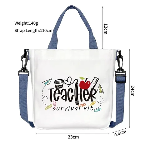 Women Large Capacity Canvas Tote Bag Teacher Gifts Printed Shoulder Crossbody Bag With Adjustable Strap School Office Bag