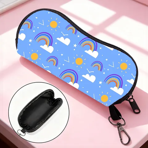Tragbare Cartoon Regenbogen Druck Filz Brillenetui Weiche Sonnenbrille Aufbewahrungstasche Mit Haken Reißverschluss Für Reisen