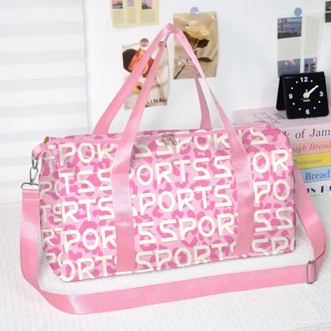 Bolsa de Viaje Grande Estampado Leopardo Plegable Rosa Bolsa de Deporte Con Funda Equipaje Poliéster Mano Fin de Semana